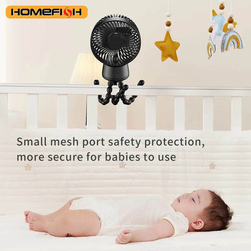 HOMEFISH F2 automatic shake head fan with LED light on a removable bracket