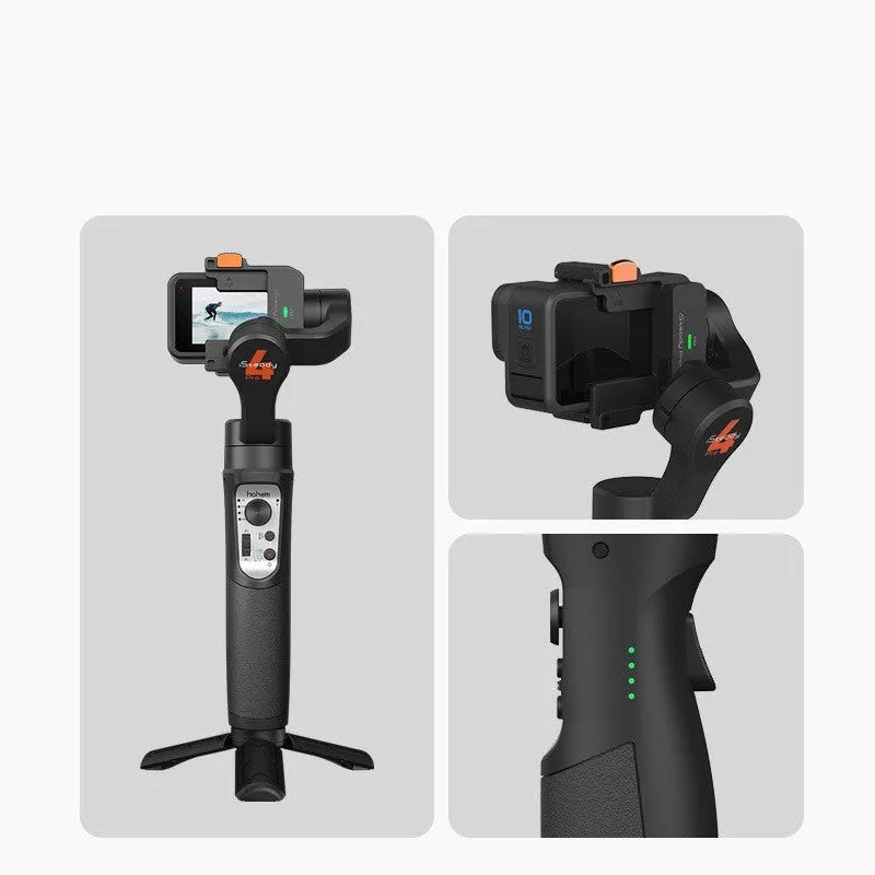 Hohem handheld gimbal anti-shake stabiliser for action cameras with mini tripod and storage bag