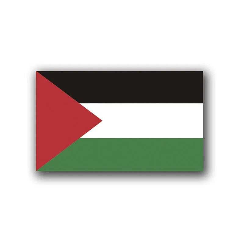 Palestinian flag car decal sticker made from durable PET material for vehicle exterior.