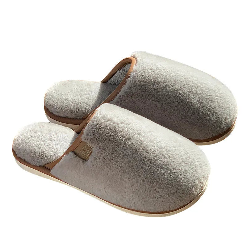 PVC winter plush slippers in solid colour with non-slip sole for indoor home use