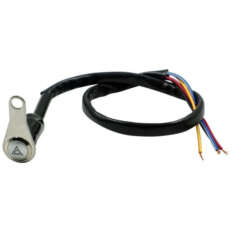 Black stainless steel motorcycle double flash switch with a central button and illuminated light ring.