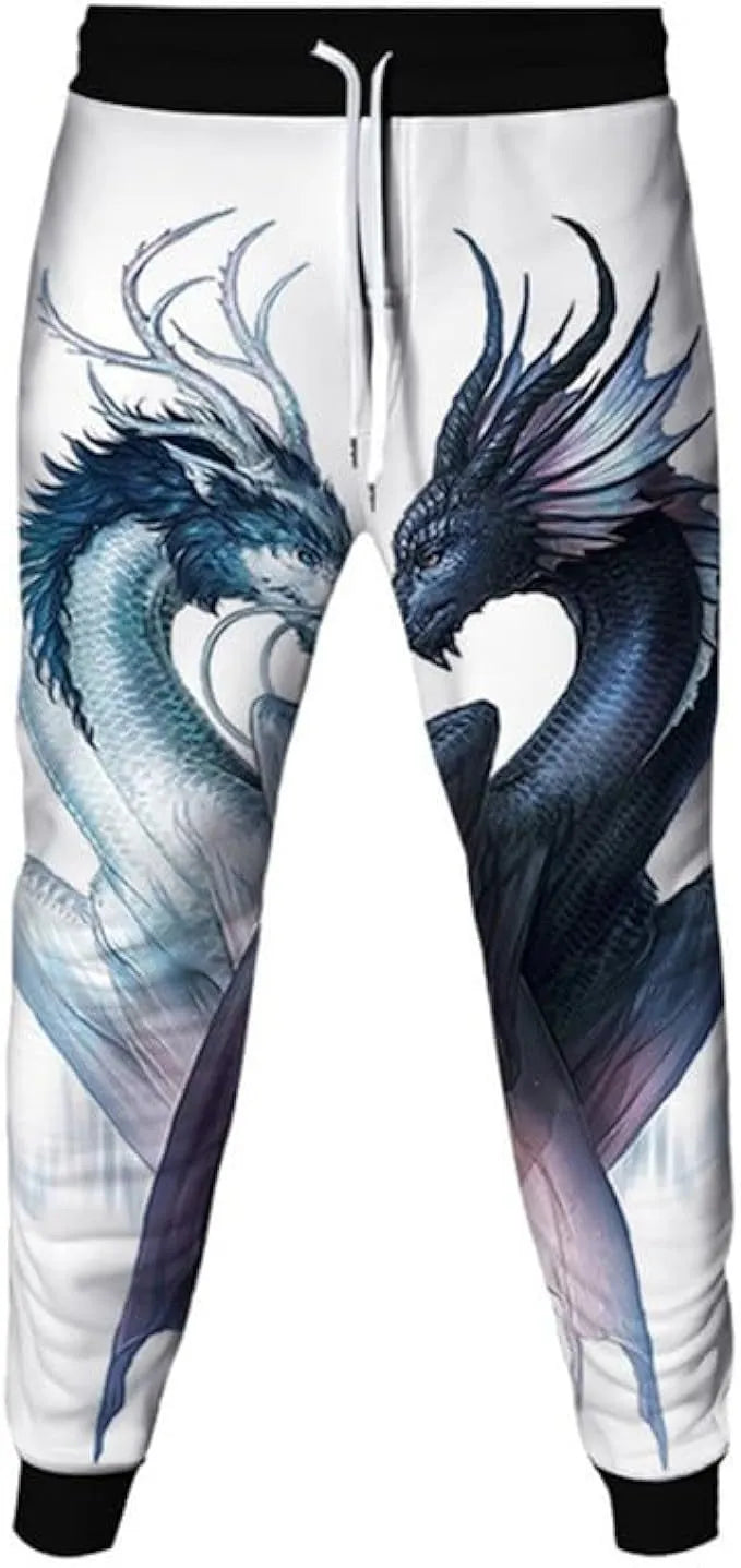 Loose couple trousers with 3D digital print in air-layer polyester, straight leg, mid-high elastic waist