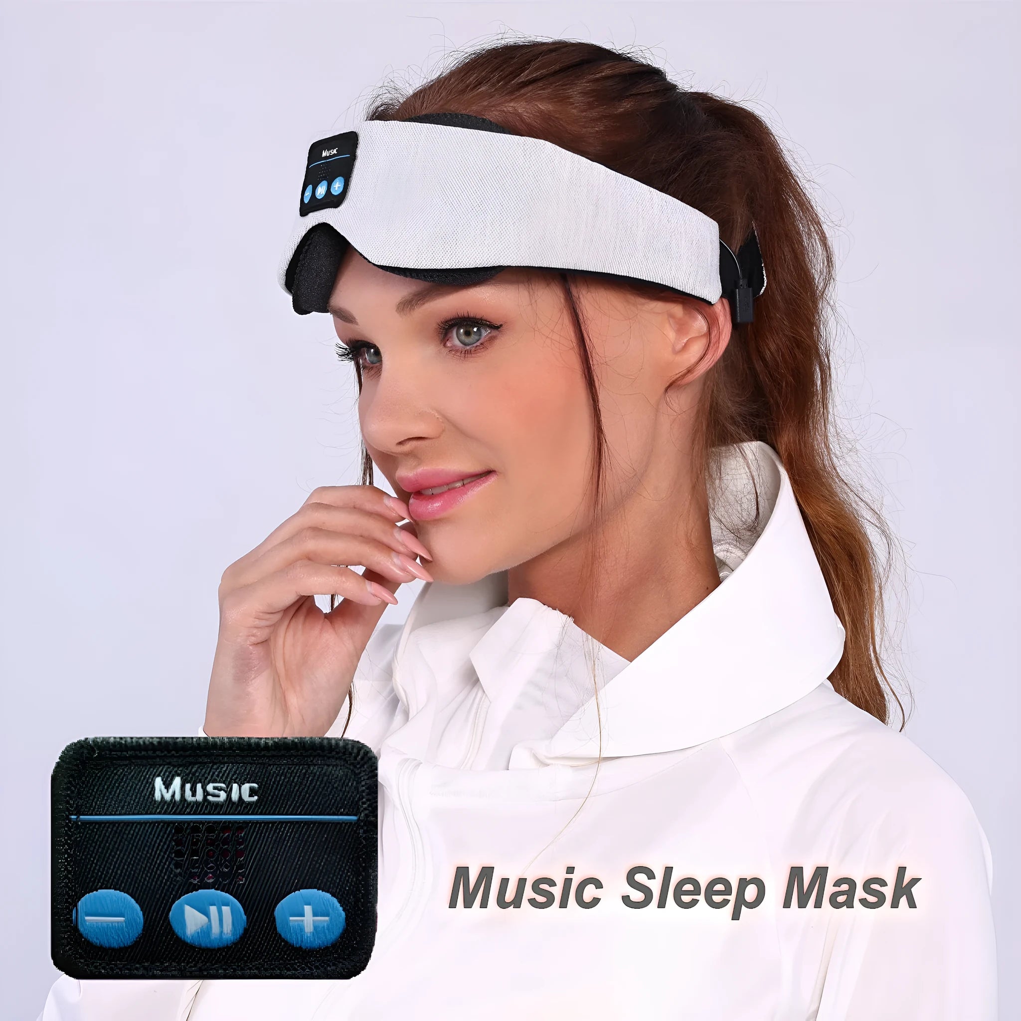Gray outline Bluetooth sleeping eye mask for long eyelashes, polyester fabric