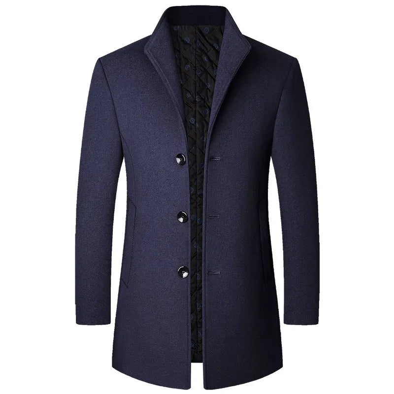 Men’s solid colour wool blend light business coat available in black, grey, wine red, coffee, blue, sizes M to XXXL
