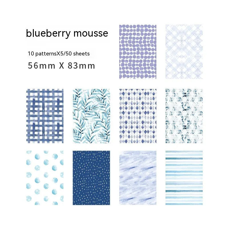 Dessert Supply Series retro collage note paper set showing ten different pastel colours on 56x83mm sheets