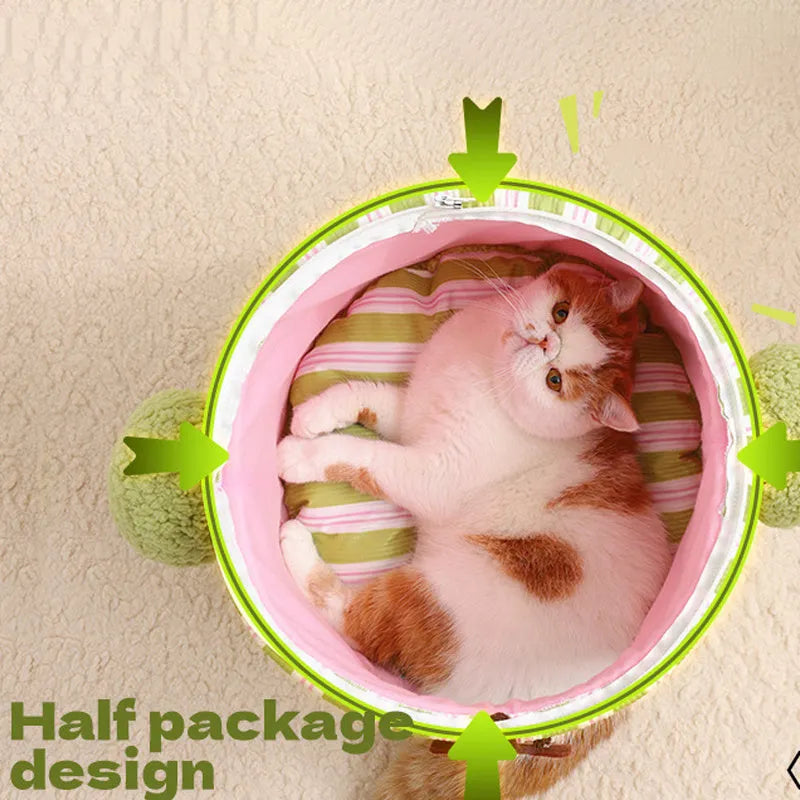 Green cauliflower-shaped enclosed pet house with tree hole entrance for cats and small dogs