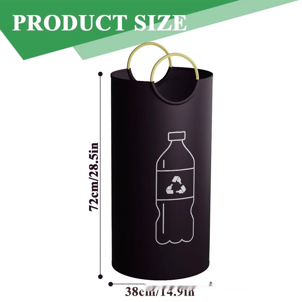 Round portable trash can measuring 38x72cm with plastic garbage bag included