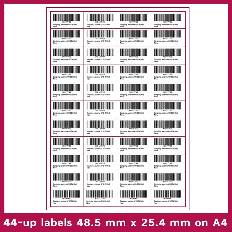 A4 FBA barcode label paper showing multiple grid format options for Amazon shipping and professional labelling