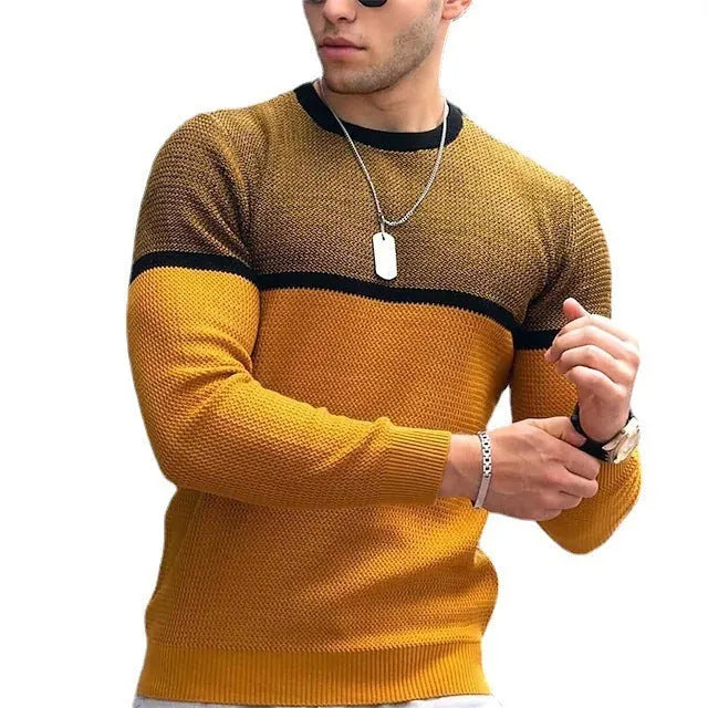 New men's loose fit striped long sleeve round neck T-shirt in black grey casual Harajuku style