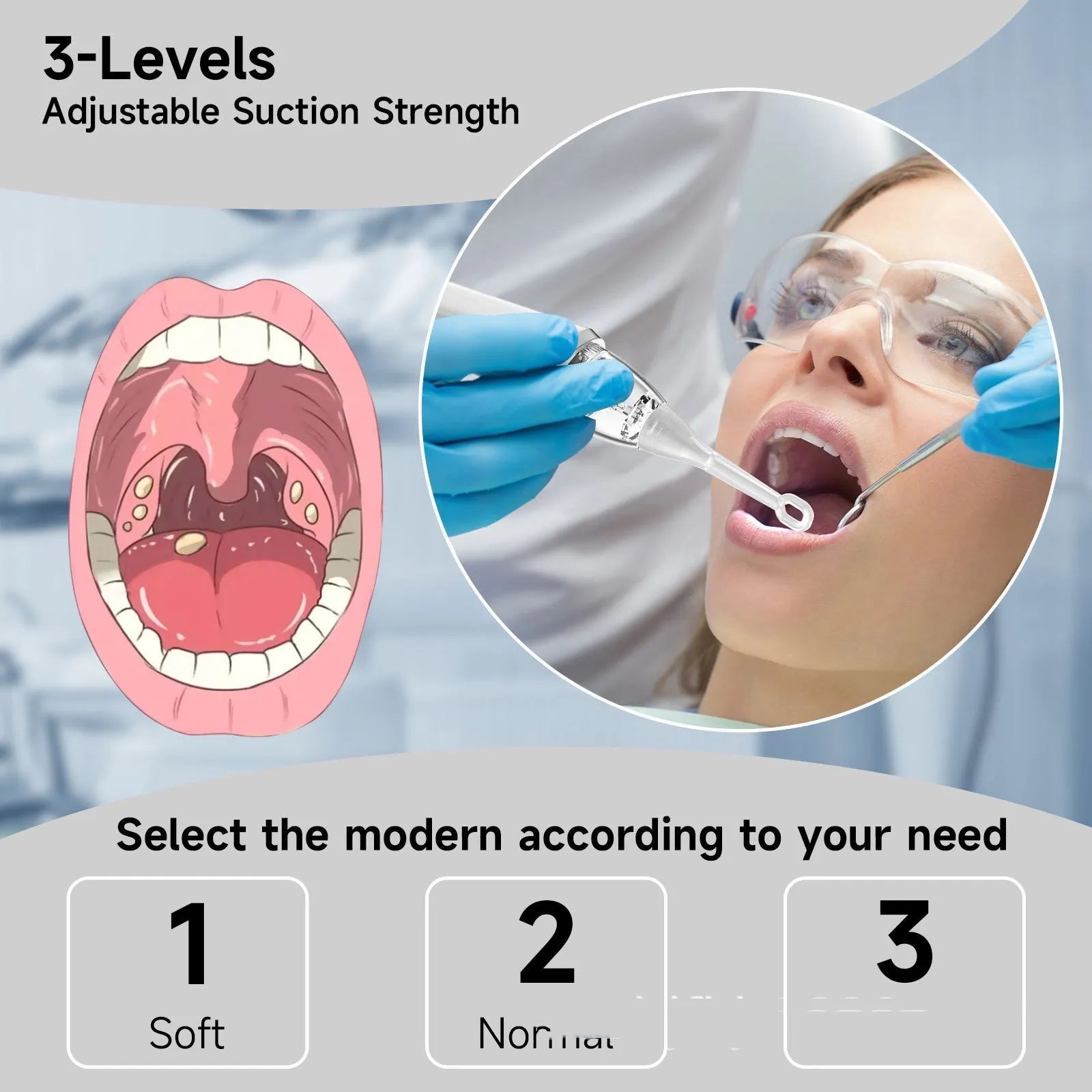 Milky white tonsil stone extractor oral cleaning tool with complete dental hygiene components