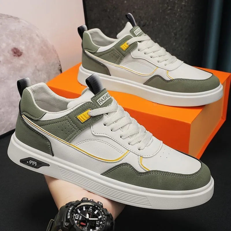Men's solid-colour low-top canvas shoes with mesh lining and leather stitching