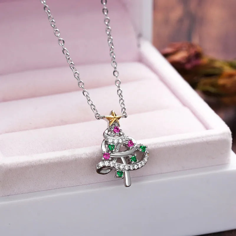 Women's two-tone copper inlaid zircon star and snowflake pendant necklace on adjustable O-ring chain