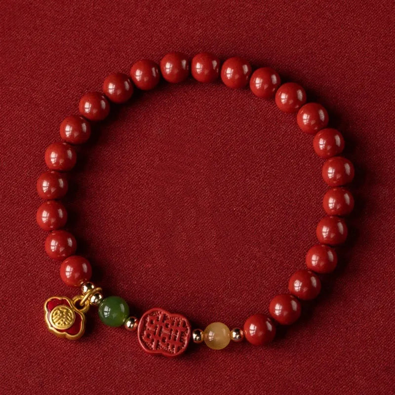 Happy Eyebrow Bracelet with emperor sandstone beads in new Chinese style, showing fu character elements
