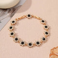 Flower design fashion bracelet in zinc alloy showing electroplated colour options with crystal and simulated diamond elements