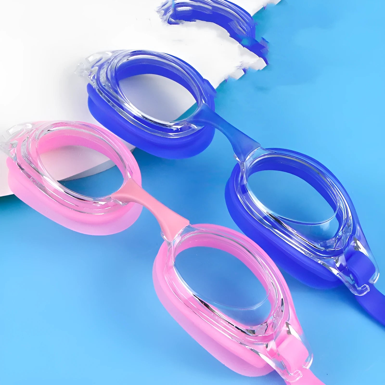 Prescription swimming goggles for myopia with non-fogging lenses and protective case