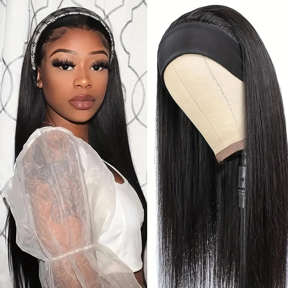 Headband wig in black straight, black curly or wine red with high temperature fibre