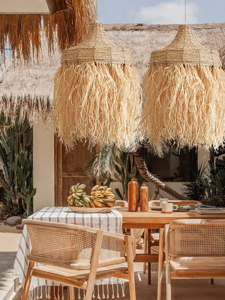 Southeast Asian style woven chandelier with wild vetch and willow, 50cm diameter.