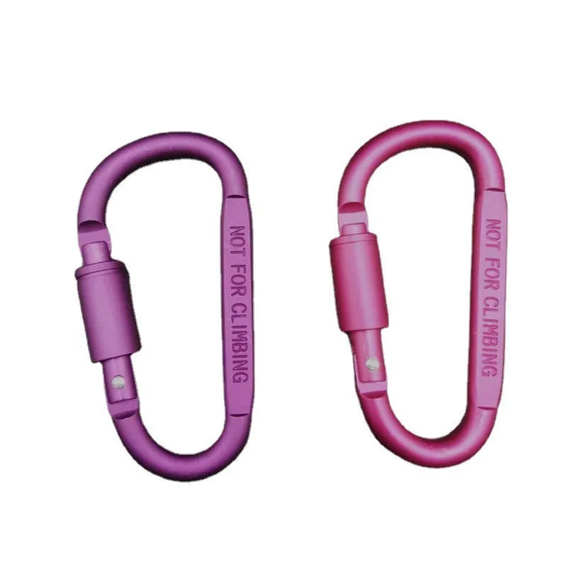 Aluminium D-type locking carabiner with 8cm flat profile in bright colours