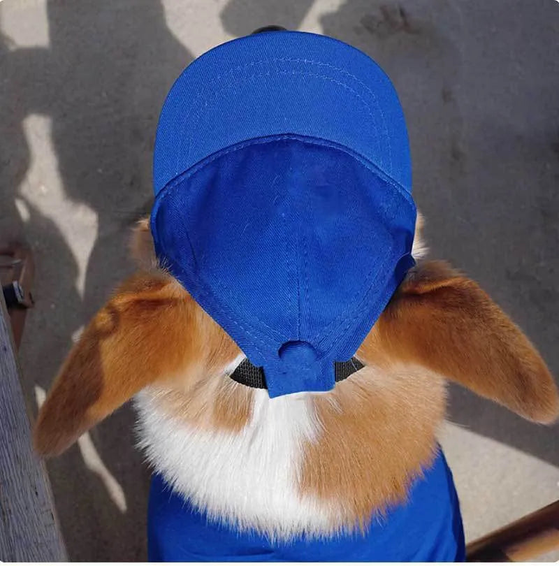 Cotton sun-proof exposed ears pet baseball cap in apricot with adjustable strap, suitable for dogs and cats.