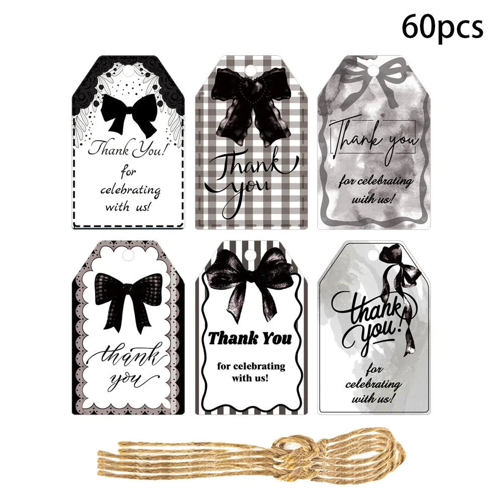 60 paper birthday gift tags with hemp rope ties in three bowknot styles