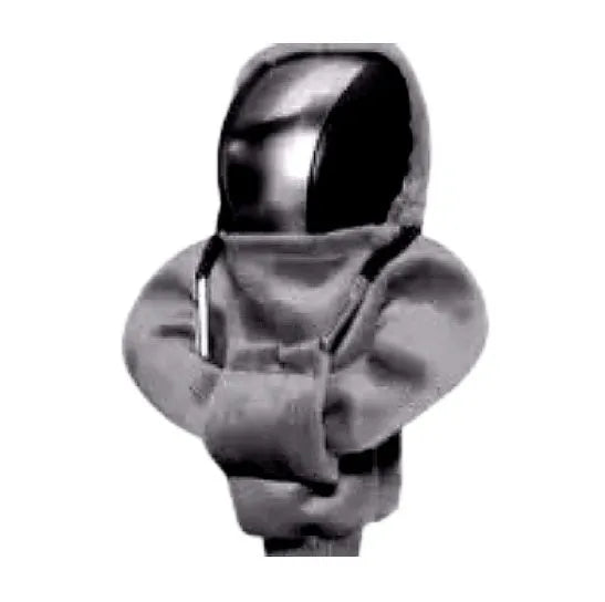 Cloth gear shift knob hoodie cover in assorted colours, shown next to a car gear stick.