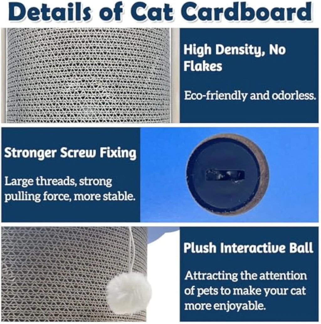 Triangular corner cat scratching pad with hanging ball toy against wall