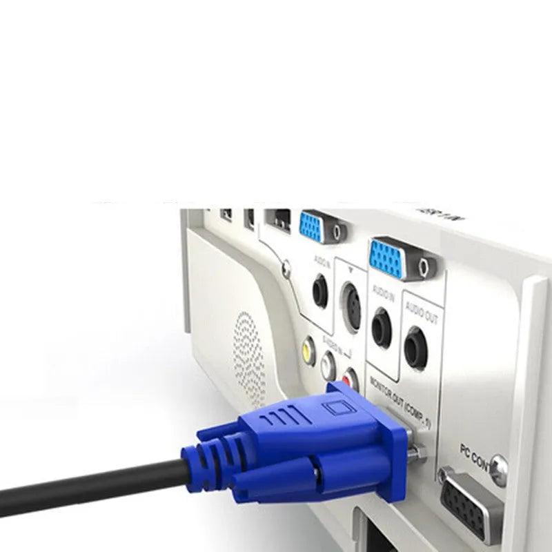 Black VGA cable with nickel-plated connectors for computer monitor and television connections