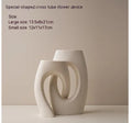 Ceramic circle vase second generation with coloured glaze finish, white large size, on a plain background