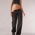 Cotton loose straight wide leg mop trousers in low waist design showing splicing and stitching details