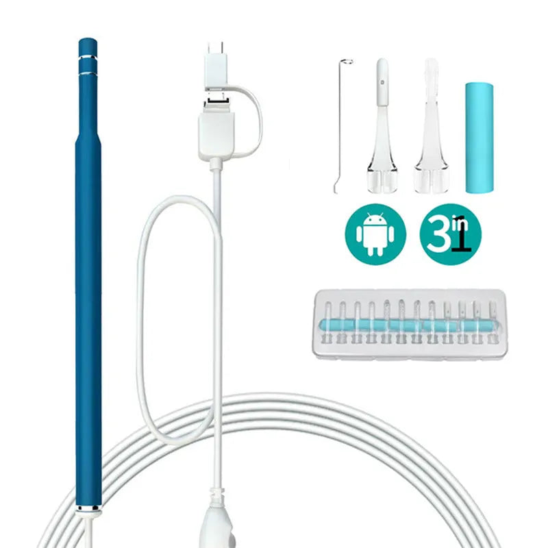 5.5mm ear endoscope XMZ-009 with LED light and three-in-one ear spoon attachment for visual ear inspection