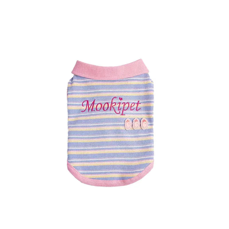Pink purple vest for a small dog, showing the autumn pet clothing on a mannequin or model.