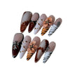 French style leopard print false nails with cross and flower patterns in four sizes