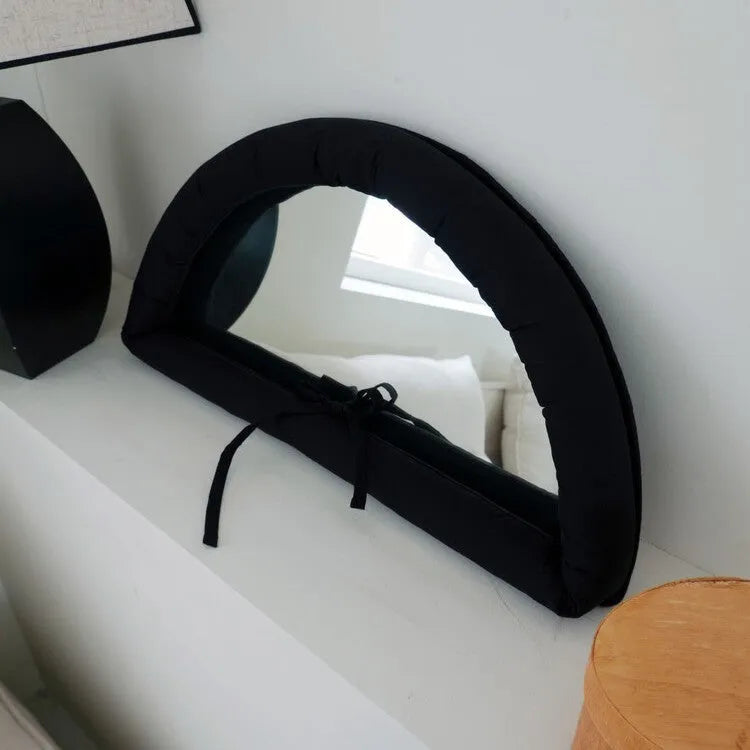 Rectangular hanging fabric mirror with cotton filling in white, black, or blue