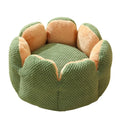 Green enclosed pet bed with cactus petal shaped opening and soft plush fabric