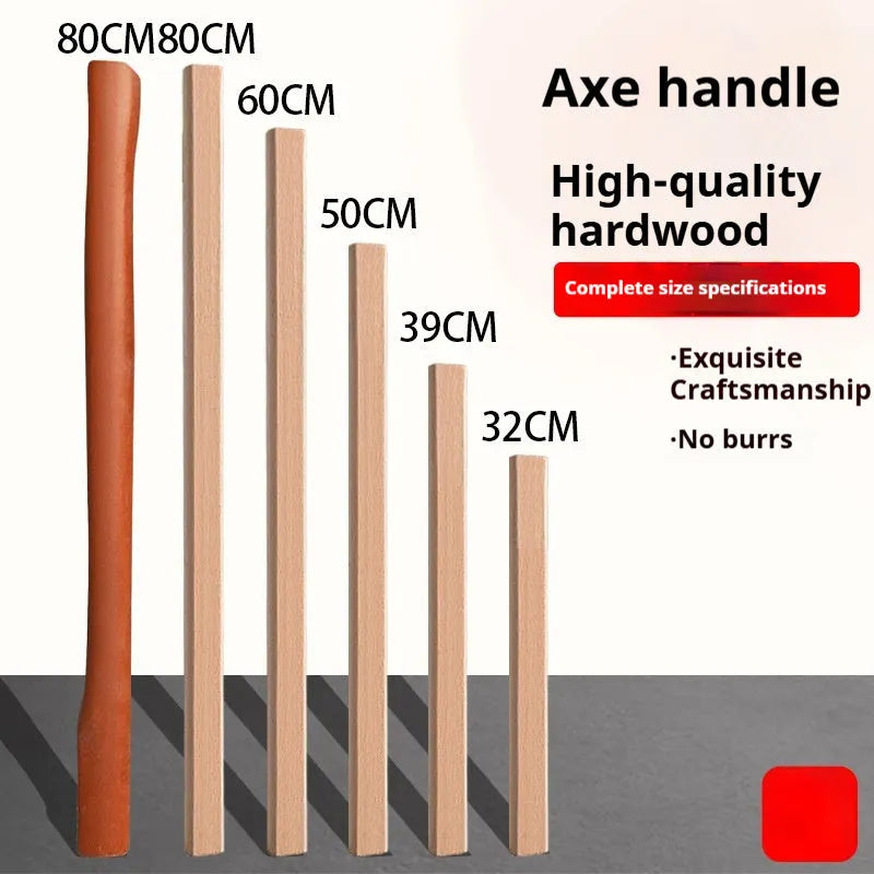A single locust wood replacement axe handle with a square profile, shown alongside length measurement options.