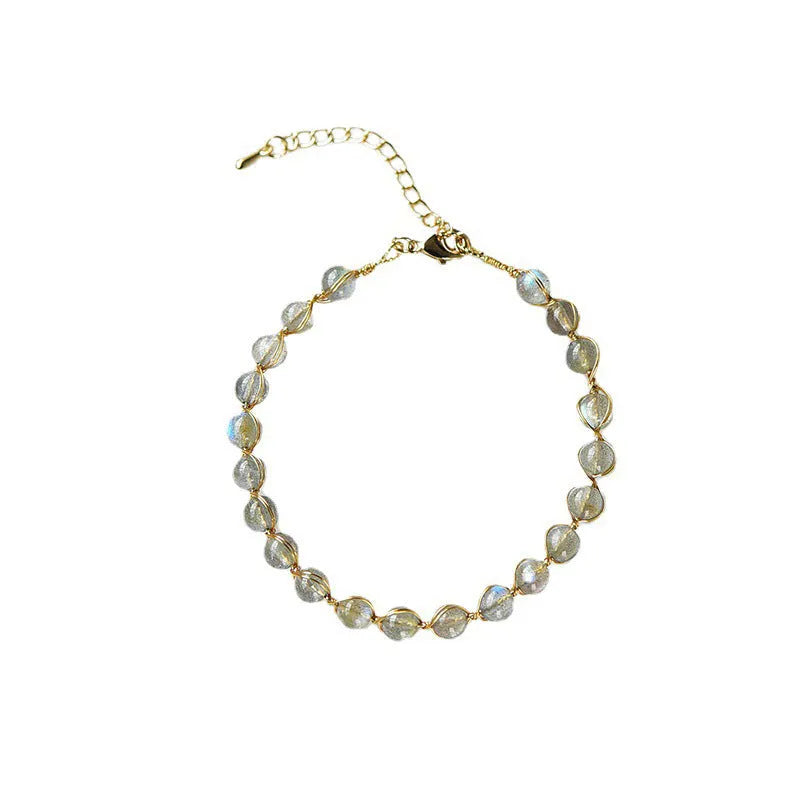 14K gilded bracelet with 6mm natural crystal blue moonstone beads and starry sky colour matching