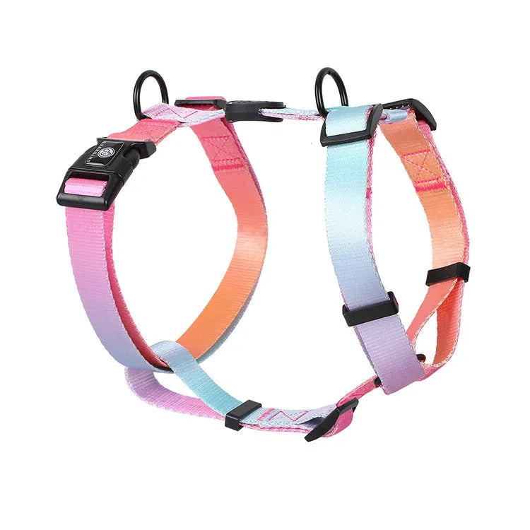 Gradient colour pet harness with chest and back straps in adjustable S, M, L sizes