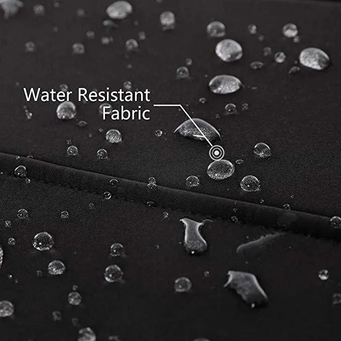 Black USB heated waterproof winter coat for men with zipper pockets, shown in size L.