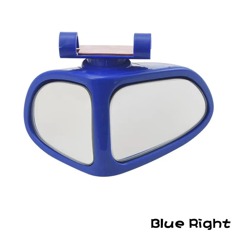 Adjustable wide-angle car reversing mirror in black, shown with adhesive backing.