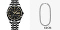 Men's waterproof double calendar luminous quartz watch with stainless steel strap and black dial