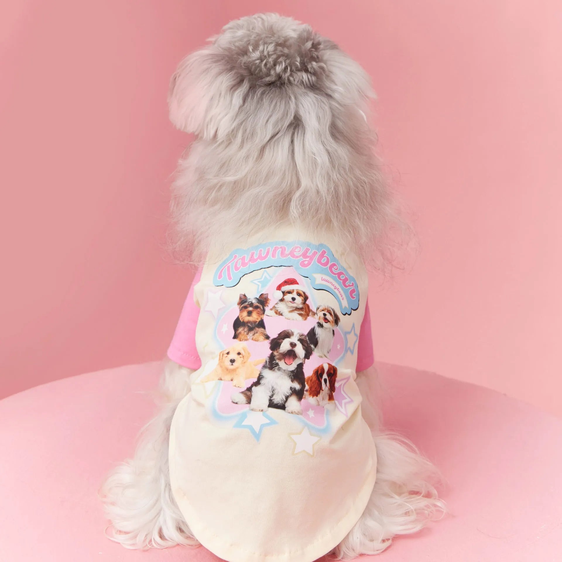 Cotton summer dog clothes with contrast colour embroidery in red or pink, available sizes XS to XXL