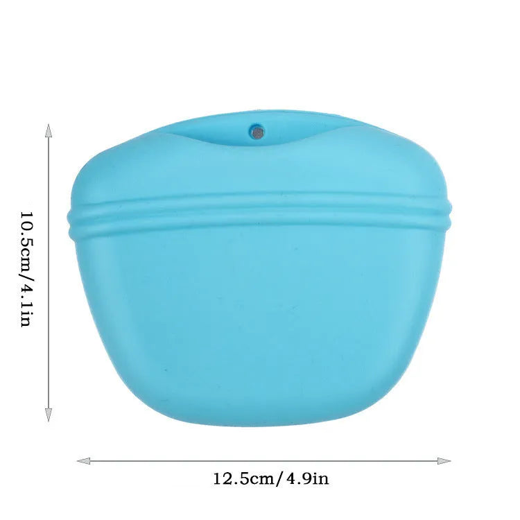 Silicone dog treat training pouch with clip and magnet closure in assorted colours
