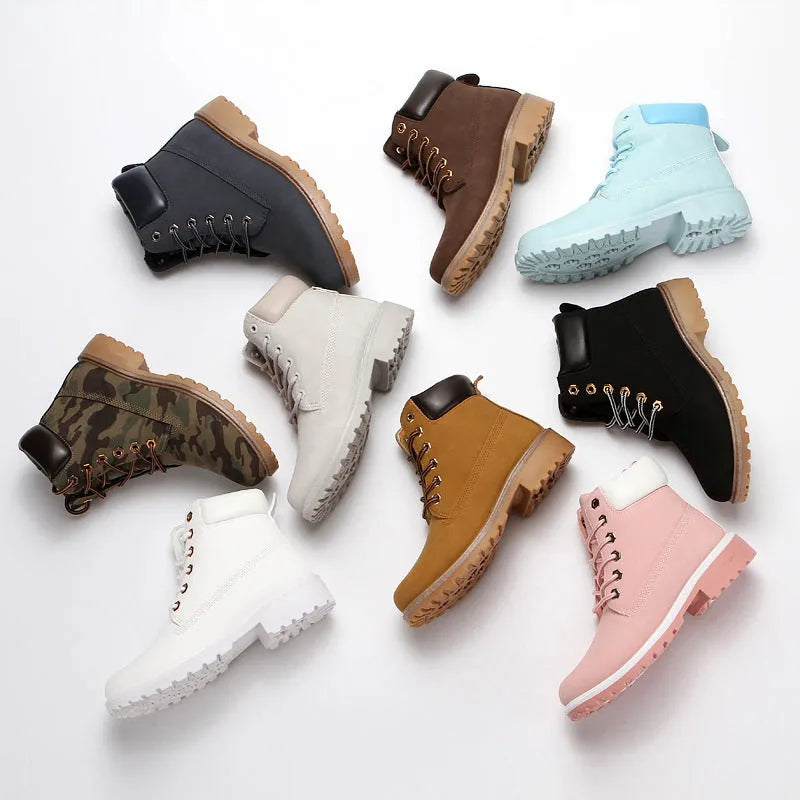Men's pink Martin boots with velvet lining, flat bottom and lace-up front design