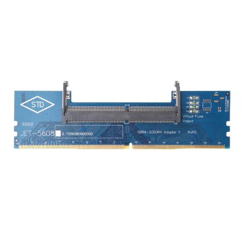 DDR4 laptop to desktop memory adapter card showing SODIMM and DIMM connectors.