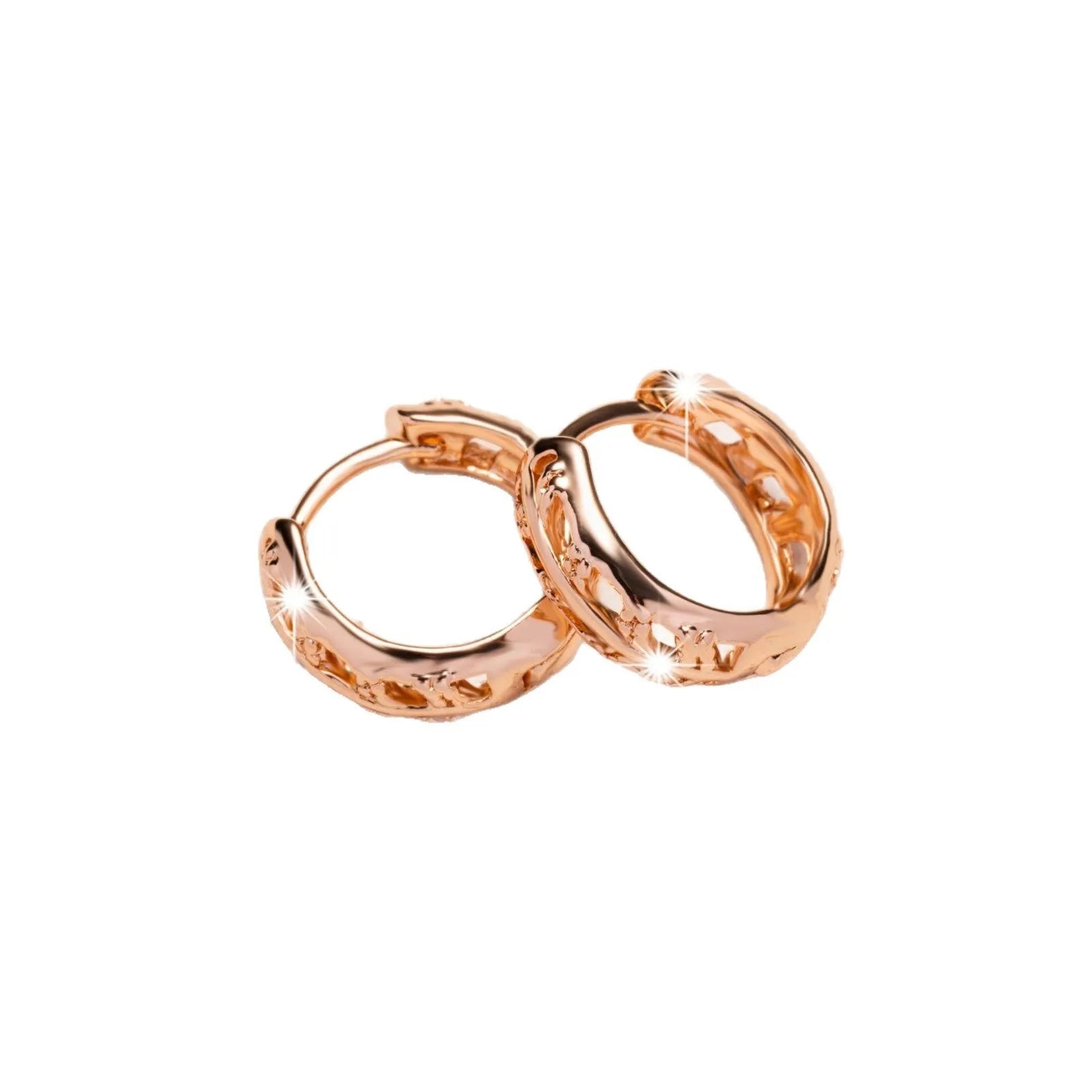 Rose gold plated hollowed-out copper earrings in a leaf shape design