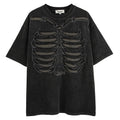 Skull pattern short sleeve pullover with drop shoulder sleeves and loose fit styling