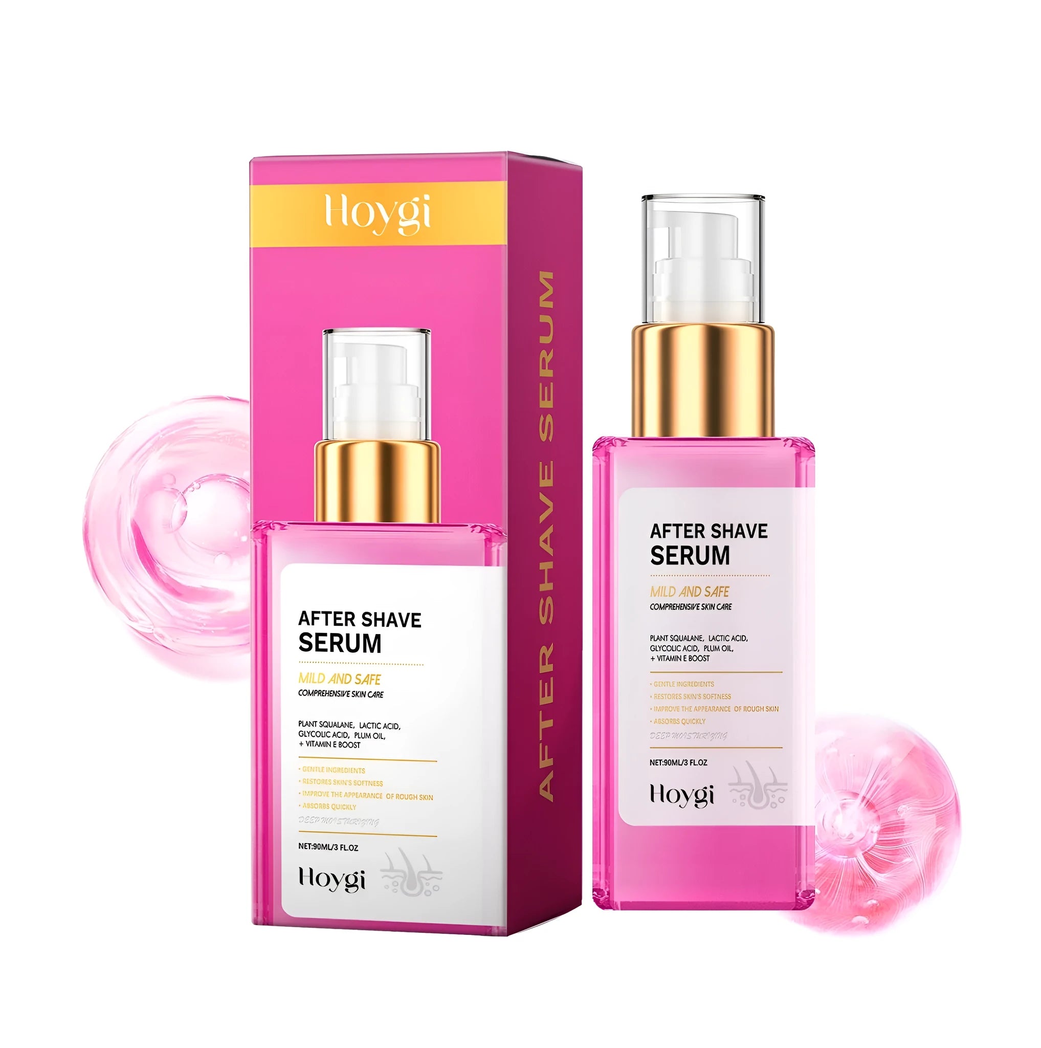 60ml post-shave repair liquid bottle with lactic acid, glycolic acid, apricot oil and vitamin E for hair removal aftercare