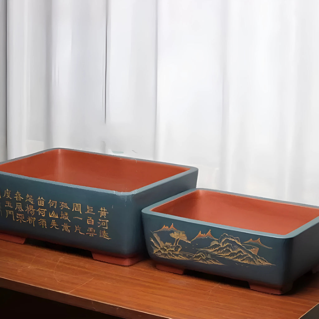 Purple clay flower pot with green plant, desktop or ground placement, Chinese style, available in multiple colours