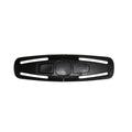 Black nylon seat belt buckle clip for child car seat harness, dimensions 14.5cm by 4cm.
