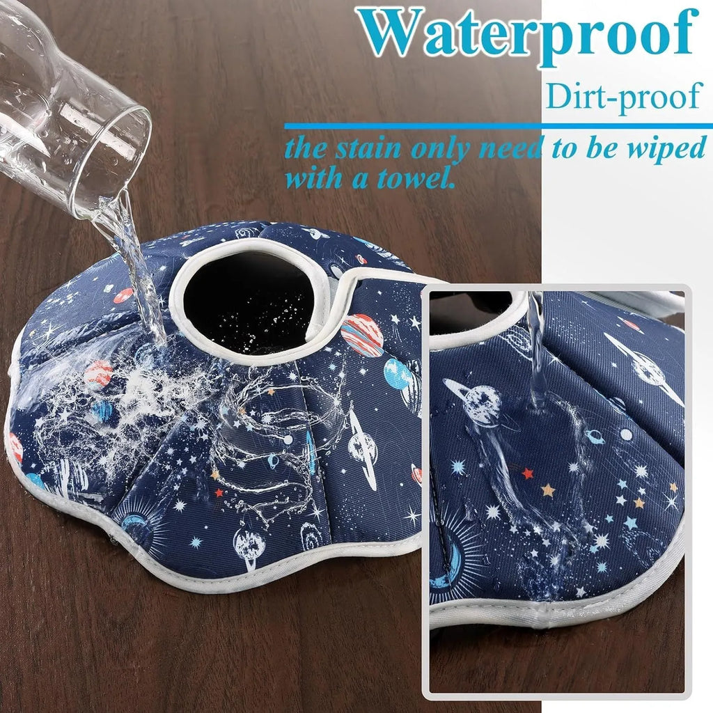 Soft fabric cat recovery collar with adjustable fastener in constellation print